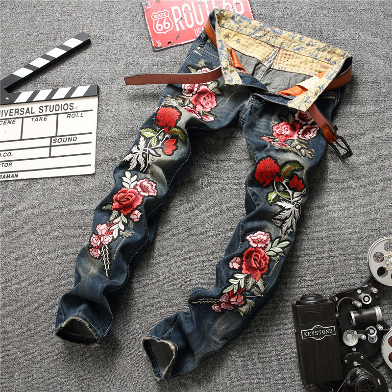 Title 7, Pantaloni jeans Spring Punk da uomo con ricamo ...