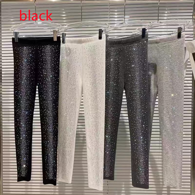 Hot Rhinestone Elastic Waist Thinner Plus Velvet Thickened Leggings Black - Shop at LoveMi