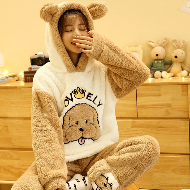 Title 2, Thick Plush Pajamas Set Cute Home Clothes