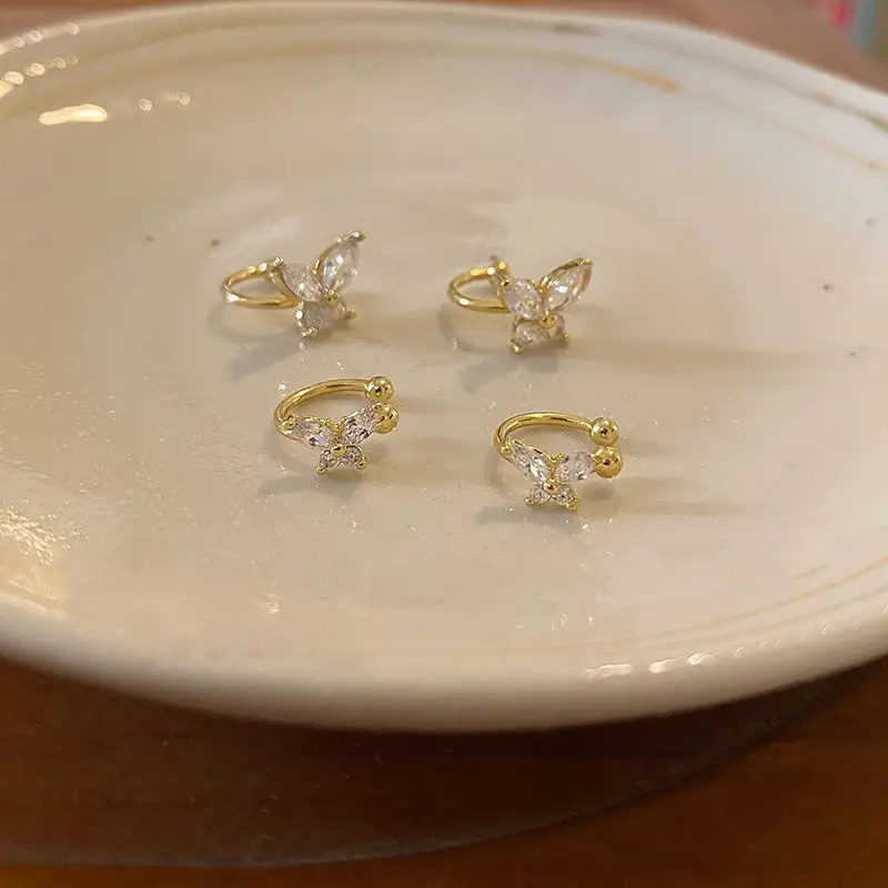 Exquisite Zircon Butterfly Pierced Ear Clips