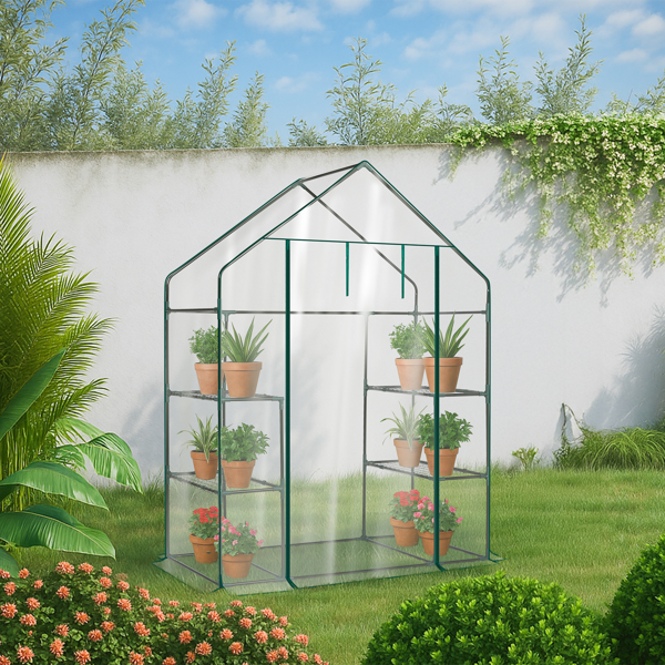 Mini Walk-in Greenhouse With PVC Cover, 4-Shelf Indoor Outdoor Plant Gardening Green House For Garden Backyard, 56inch X 29inch X 77inch, Transparent — foto 3