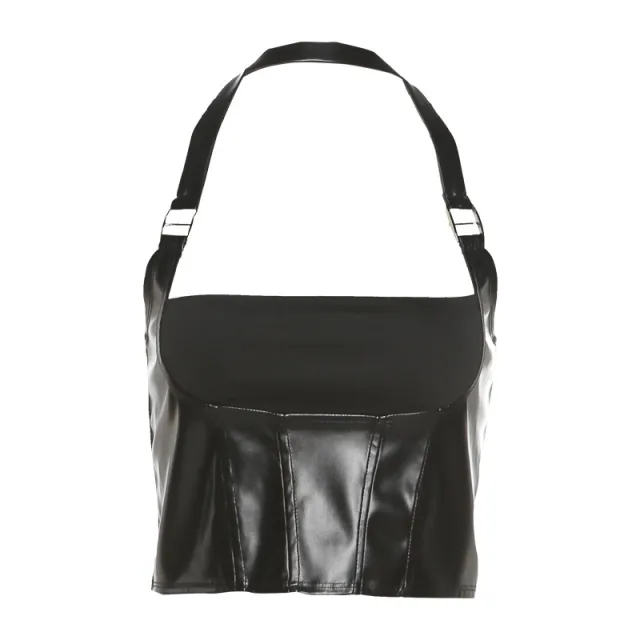Backless Bottoming PU Leather Slim Vest Black - Shop at LoveMi