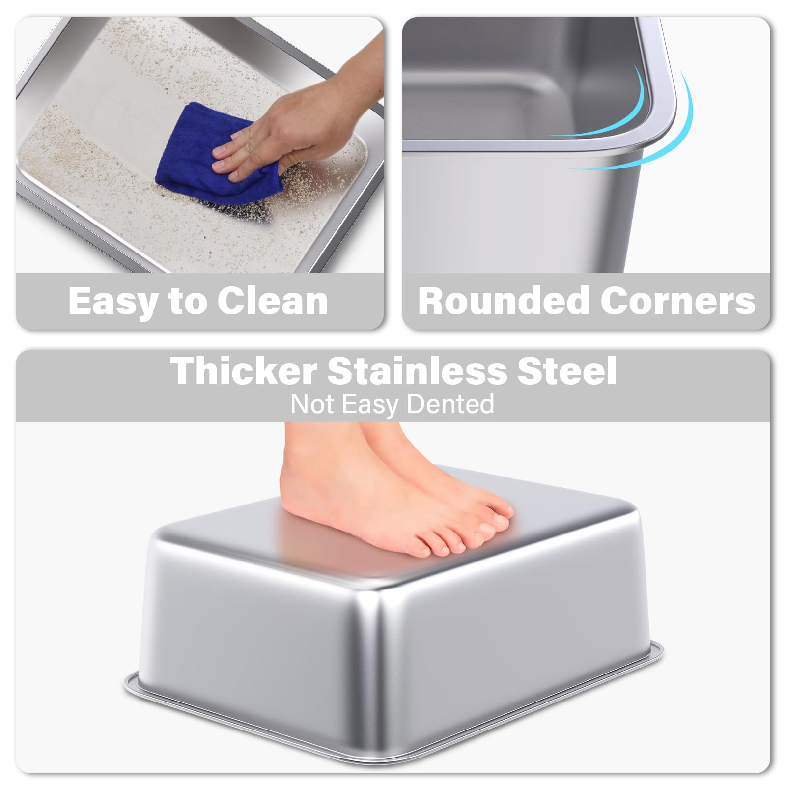 Stainless Steel Litter Box, Medium Metal Cat Litter Box Easy Clean, Non Stick Litterbox No Smell For Cats Or Kitty, Rabbits 10