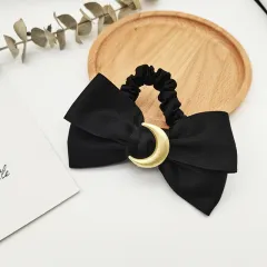 Moon Bow Hair Tie Velvet Fabric Headdress - Black - View 1