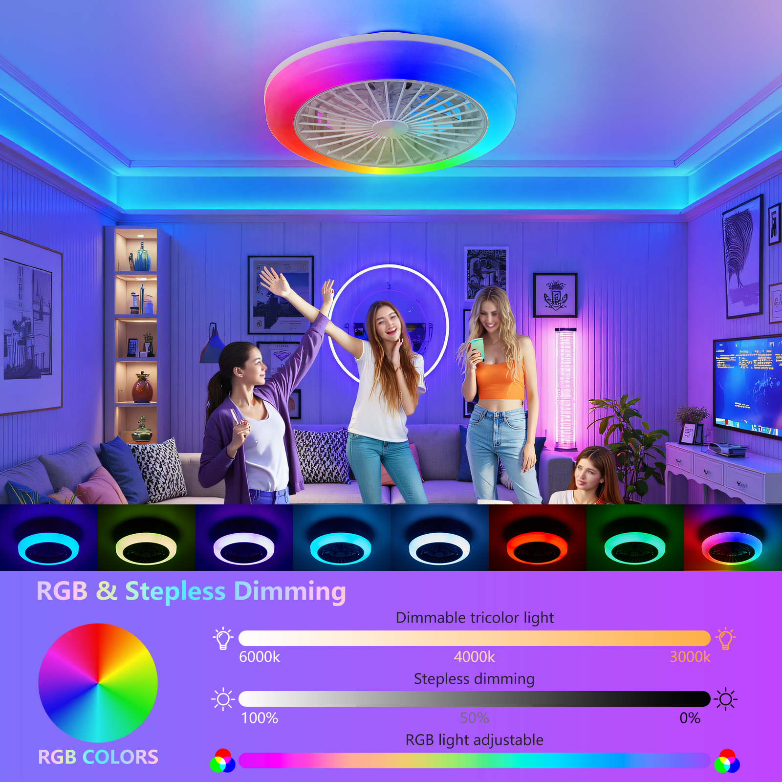 18 Inch Ceiling Fan With RGB Light Remote, Smart LED Ceiling Fans With Remote... 6