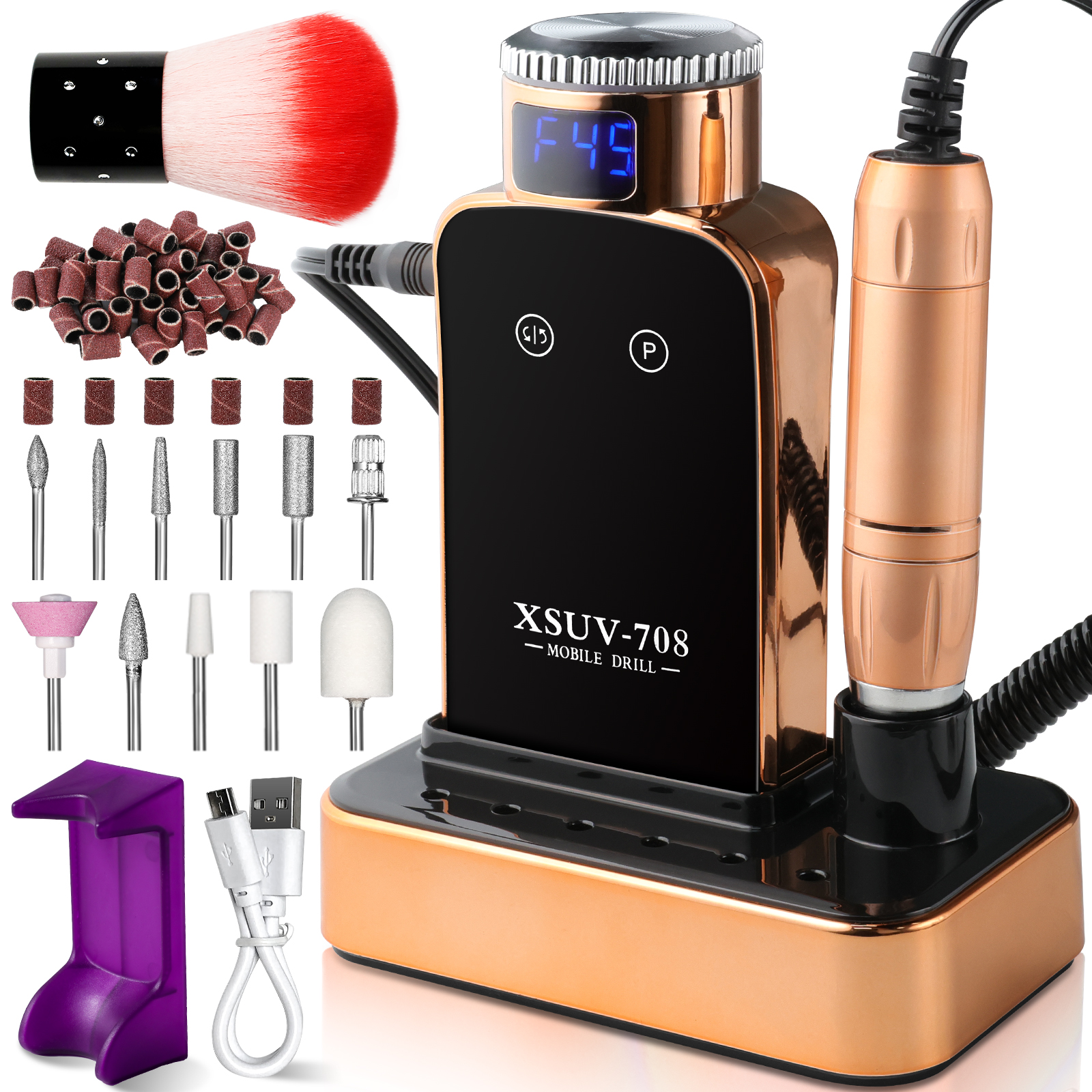 Professional Electric Nail Drill, 45000 RPM Cordless Rechargeable E-File Machine, With 12 Bits, Sanding Bands, LCD Display For Acrylic Gel Nails — foto 3