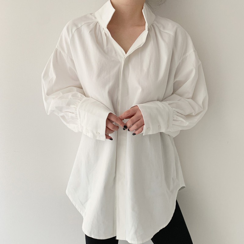 Title 4, Stand-up Collar Loose Casual Puff Sleeve Shirt