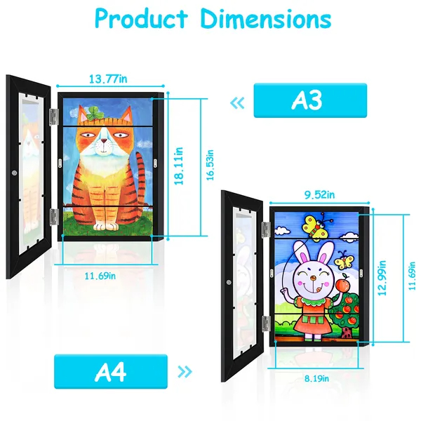 Kids Art Frame Front Opening Wooden Frame Artwork Display Storage Frame Picture  view 8