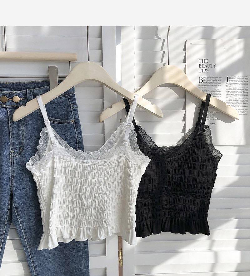 Pleated Sling, Sexy Lace, V-neck, Mesh Belt, Chest Pad, Outer Wear, Wrapped Chest