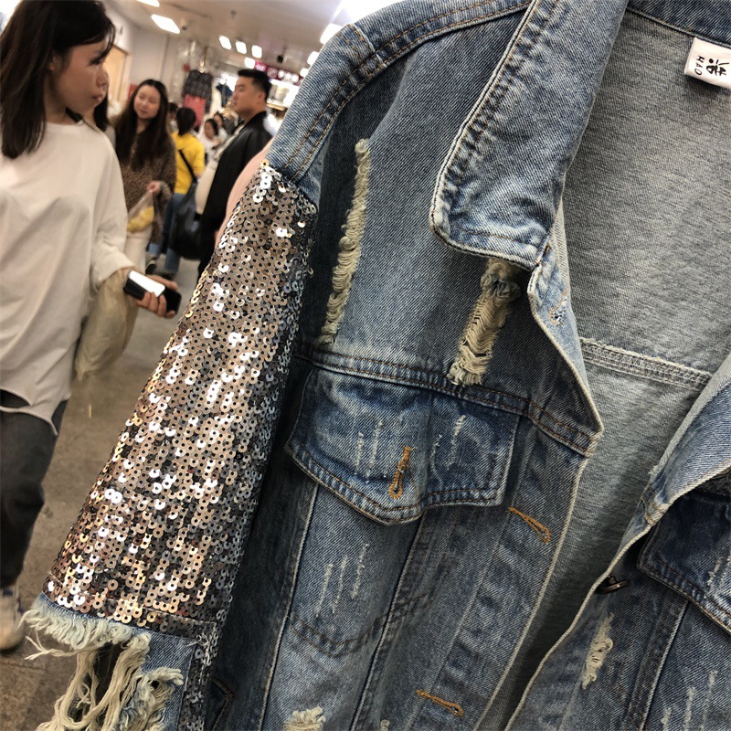 Heavy Industry Sequined Denim Jacket Women Loose