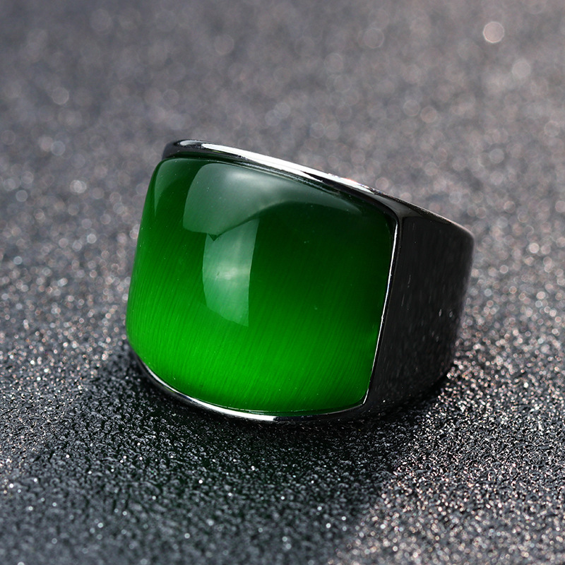 Stainless Steel Green Synthetic Opal Vintage Ring