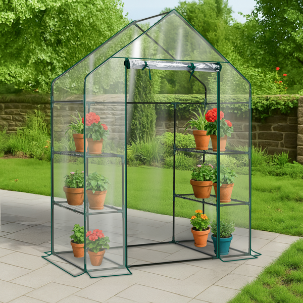 Mini Walk-in Greenhouse With PVC Cover, 4-Shelf Indoor Outdoor Plant Gardening Green House For Garden Backyard, 56inch X 29inch X 77inch, Transparent — foto 7