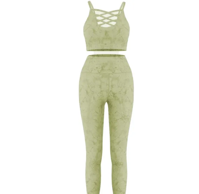 Summer Tie Dye Yoga Sets Sexy Shockproof Bra Push Up Women's Leggings Green - Shop at LoveMi