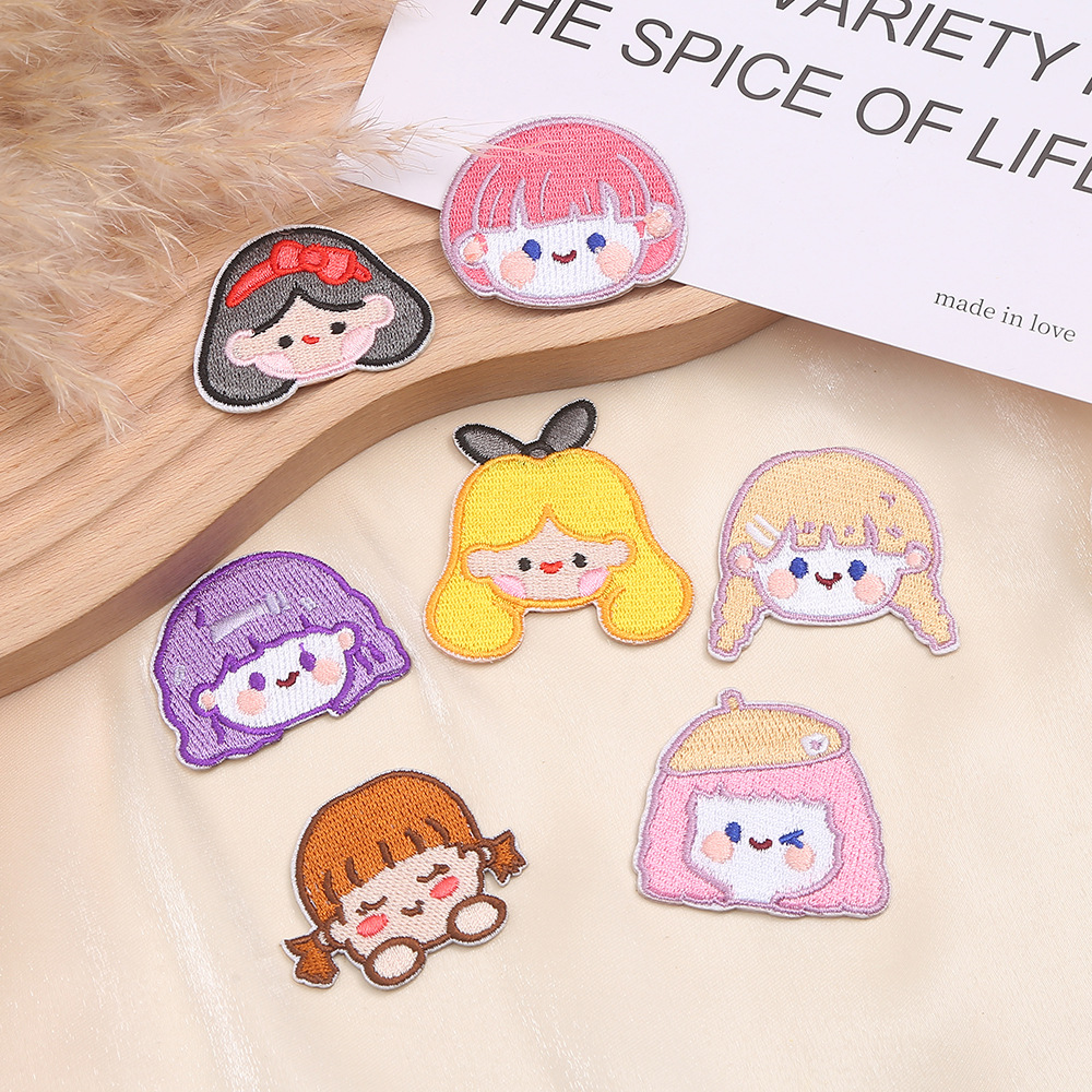 Cartoon Girl Head Portrait Embroidery Badge Self-adhesive Cloth Sticker - Image 4