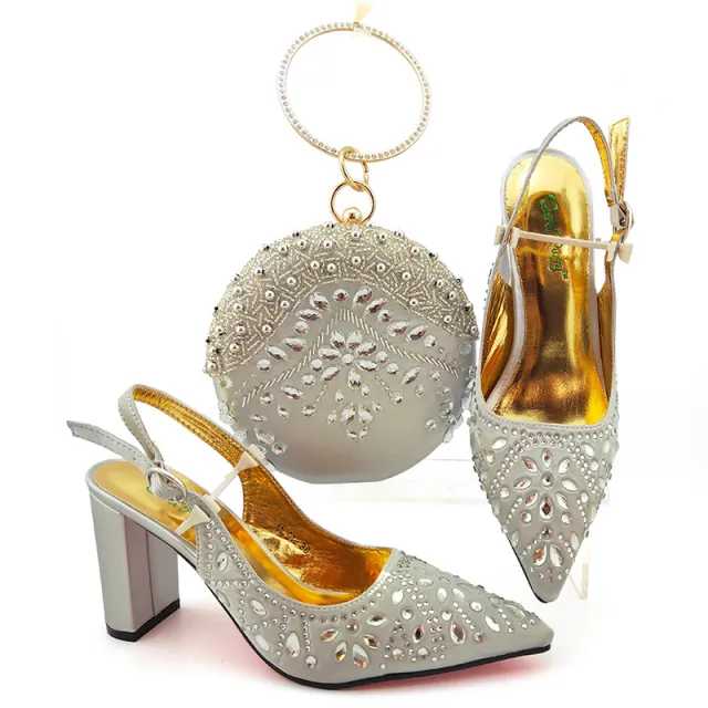 Round Clutch Bag With Pointed Buckle High Heels Silver - Shop at LoveMi
