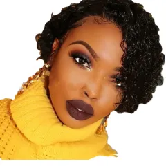 Natural Short Lace Front Hair Wig Bob Wig Curly Hair Elf Cut HD Transparent Head Circumference 56cm - View 1