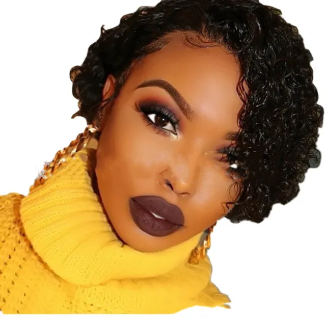 Natural Short Lace Front Hair Wig Bob Wig Curly Hair Elf Cut HD Transparent Head Circumference 56cm - Shop at LoveMi