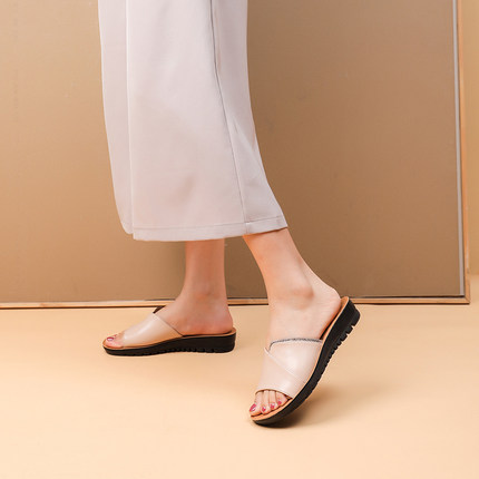 Wear Soft Bottom Non slip Middle aged Flat Bottom Middle aged Sandals Beige - Shop at LoveMi