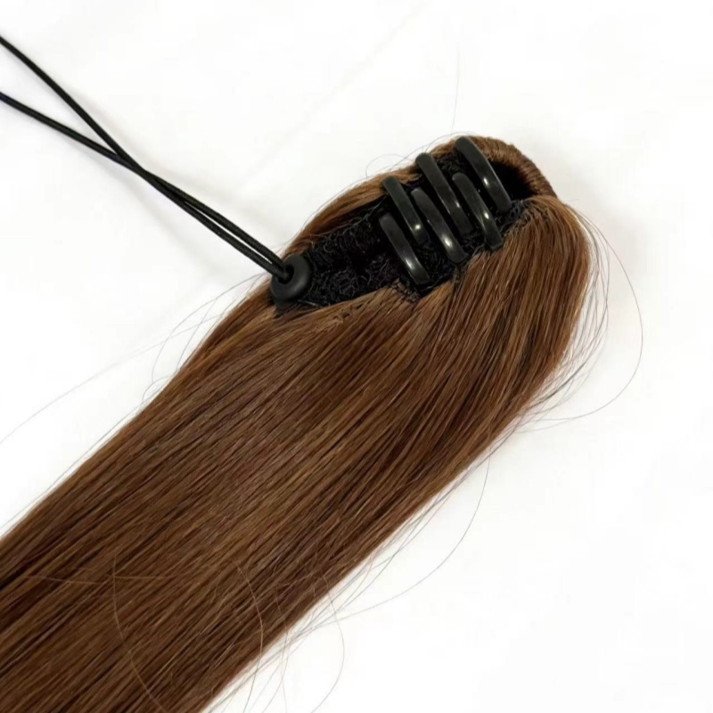 Straight Ponytail Extension Drawstring Ombre Brown LongClip-in Hairpiece For... 2