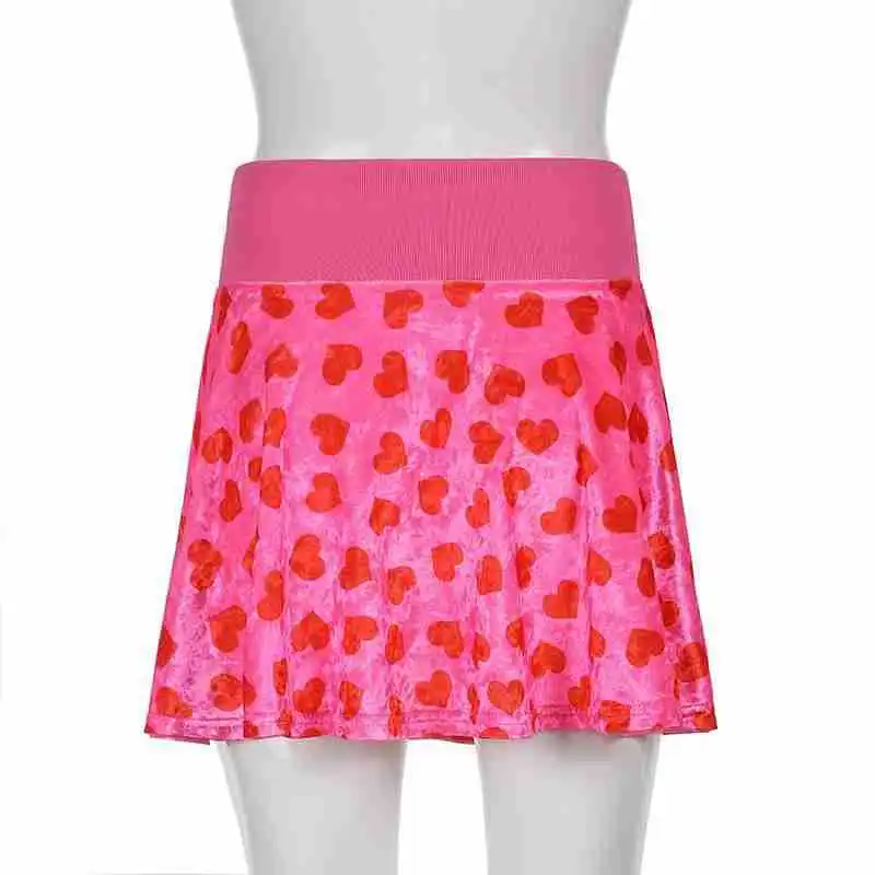 Red Love Velvet Print Women's Clothing - Pink Skirt
