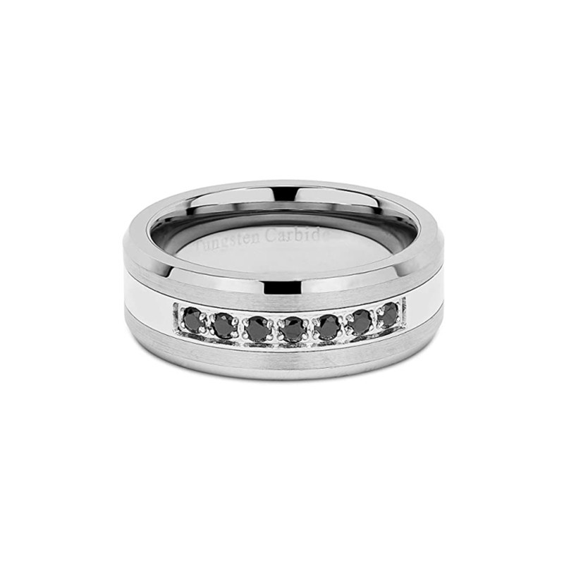 Fashion Men's 8mm Tungsten Steel Zircon Ring