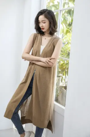 Long Vest Korean Style Loose Large Size Sleeveless Linen Cardigan