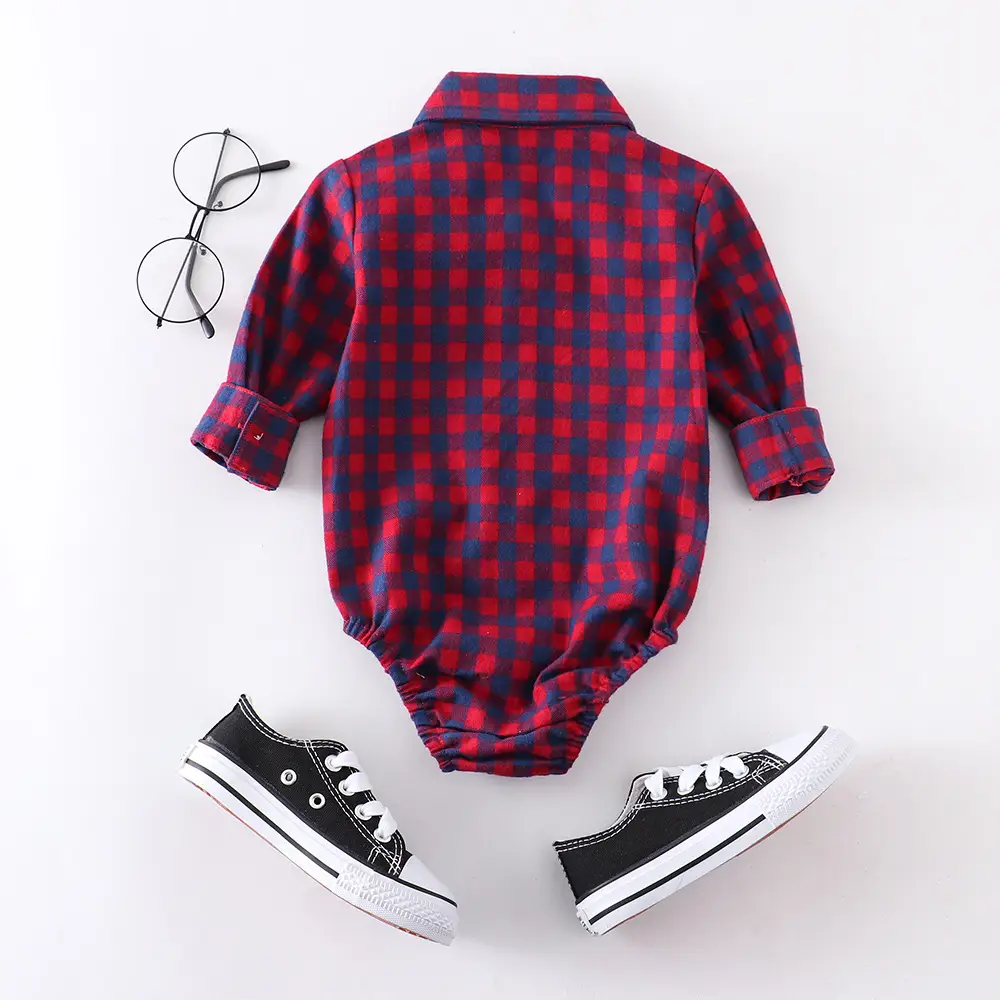 Autumn And Winter Plaid Baby Boy Romper Long-sleeved Shirt