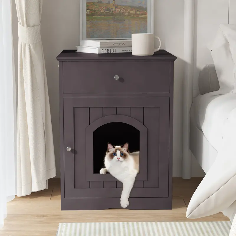Black Wooden Cat Litter Box Enclosure W