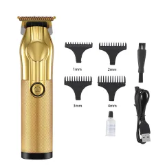 LCD Digital Display USB Charging Retro Oil Head Carving Hair Clipper - Gold - View 1
