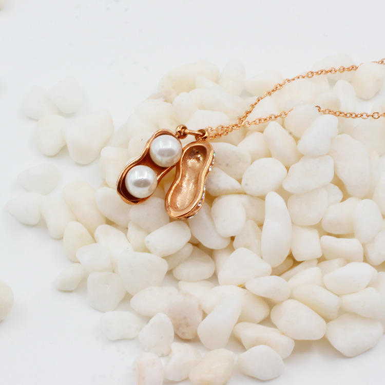 Peanut Titanium Steel Necklace Women's Fashion Rhinestone Pendant
