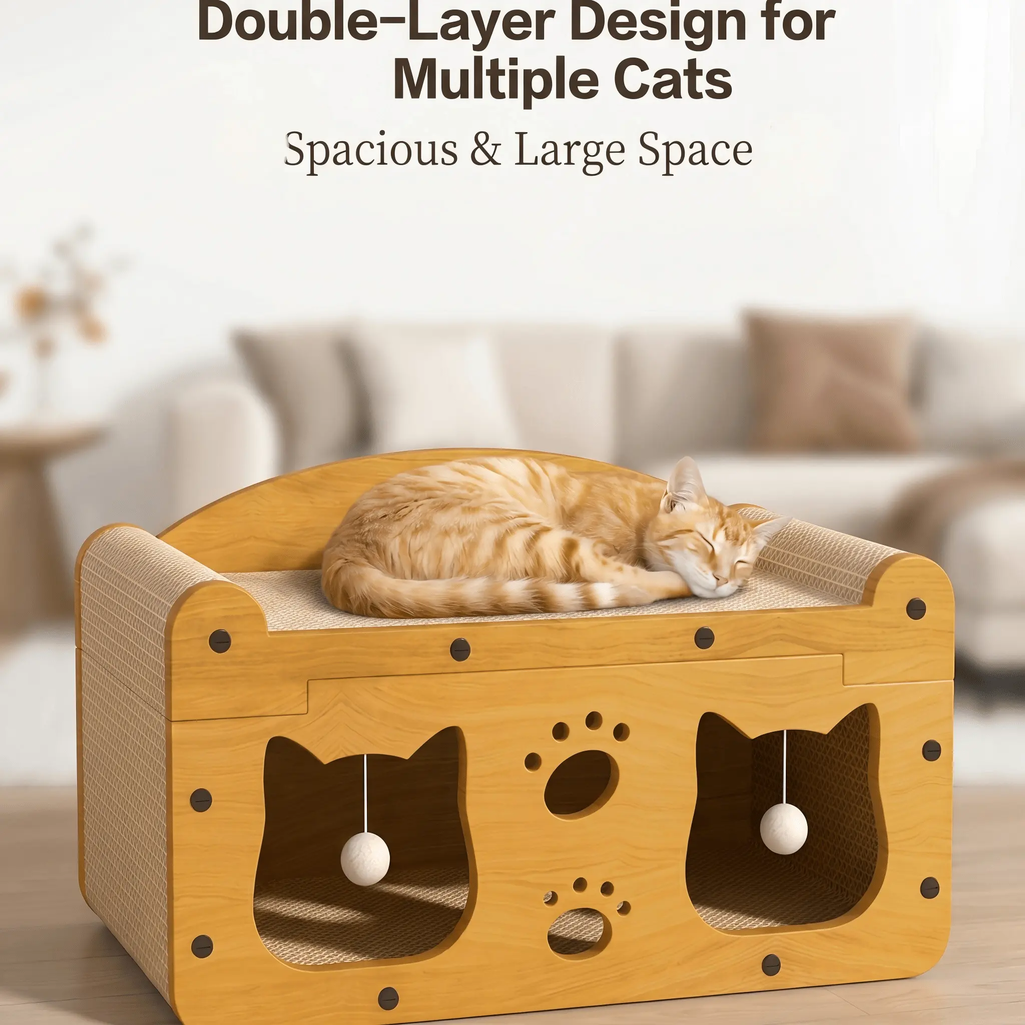 Multi-Style Double-Layer Cat Scratcher House, 2-Tier Large