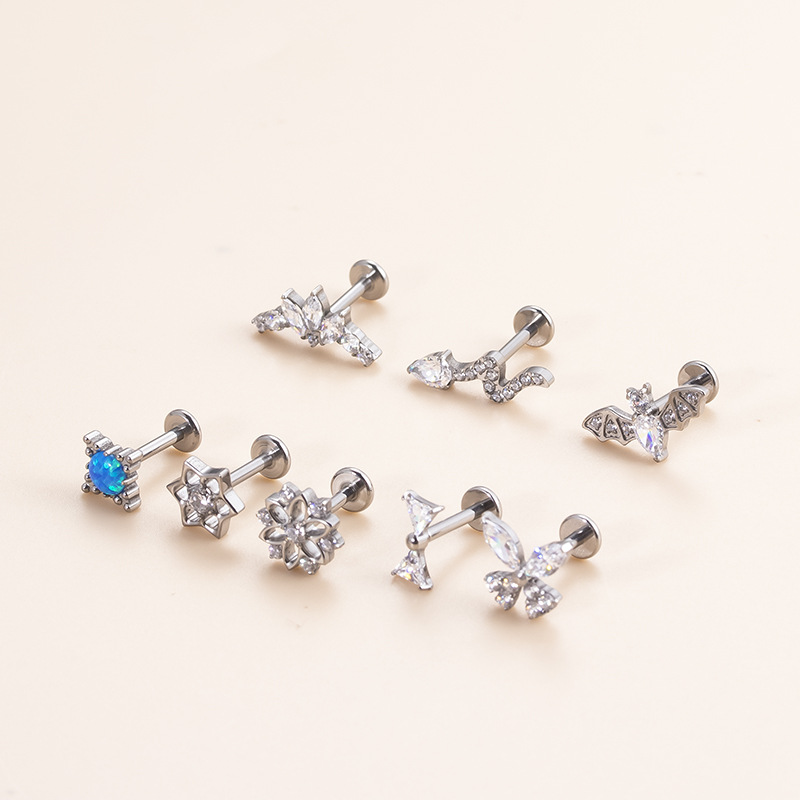 Title 3, Ear Bone Stud Zircon Butterfly Bat Opal Piercin...