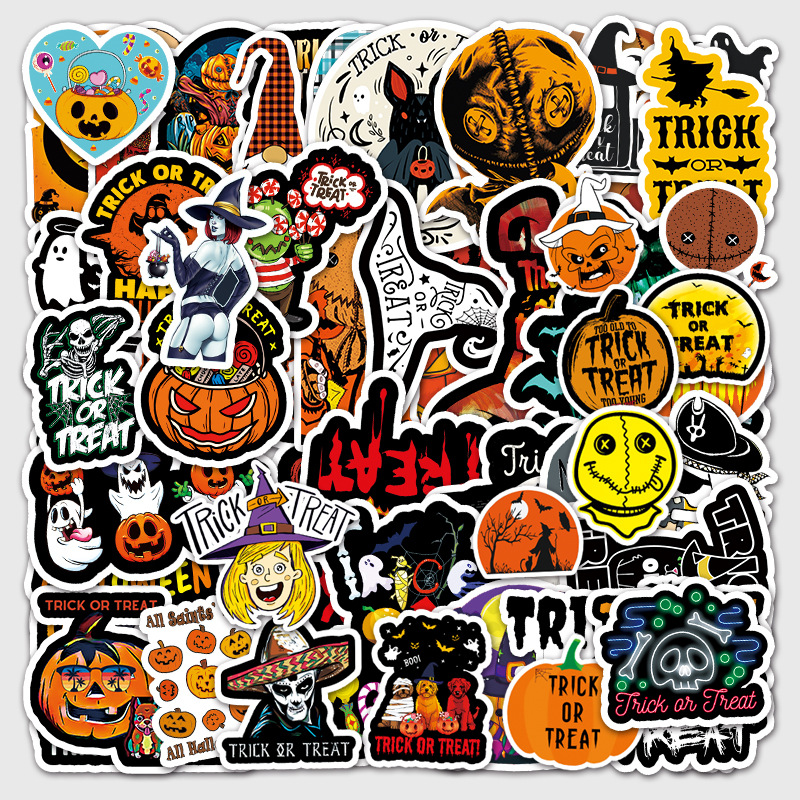 Title 3, 50 Adesivos Doodle de Halloween Impermeáveis pa...