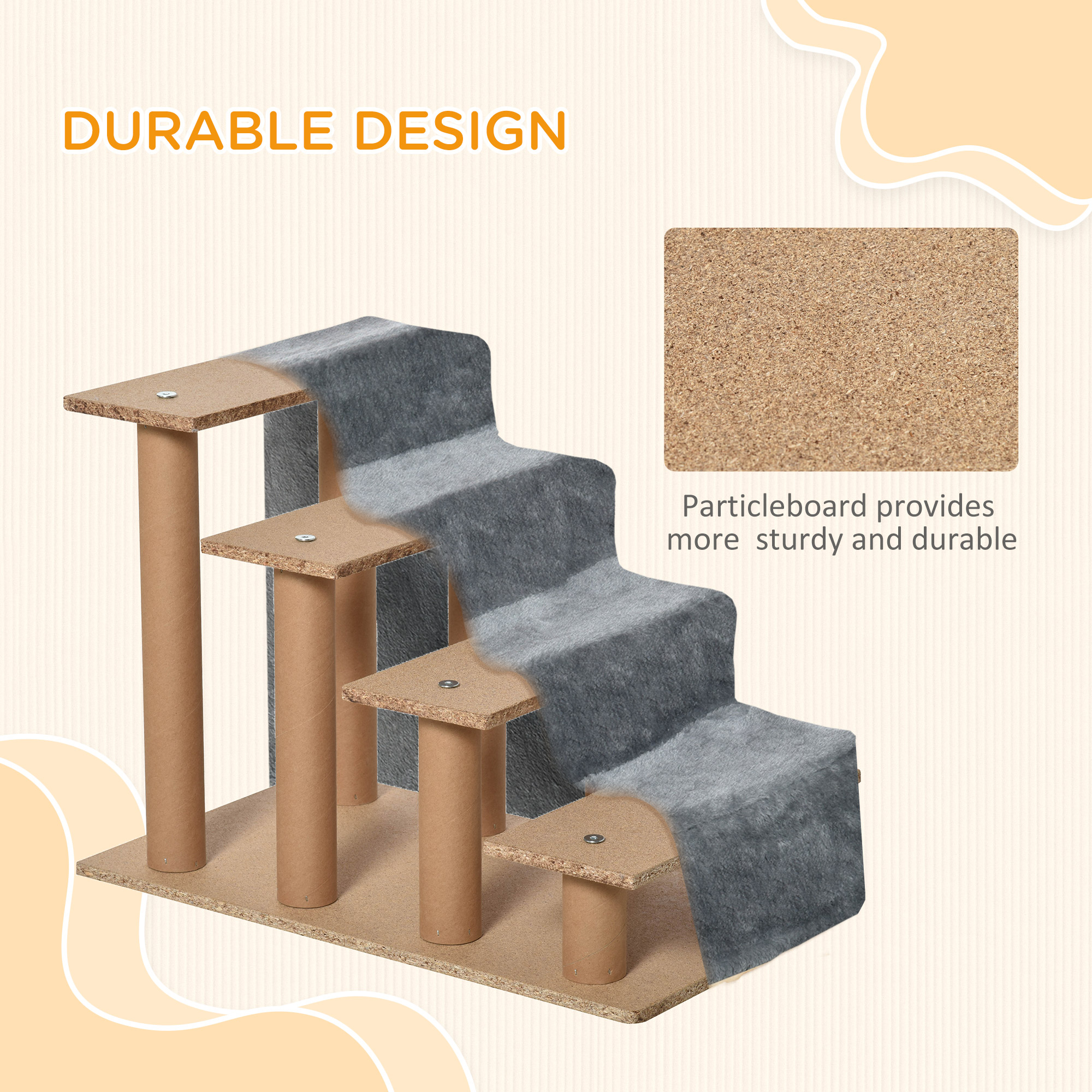Four-Step Dog Stairs, With Washable Plush Cover, For High Bed Sofa, Small