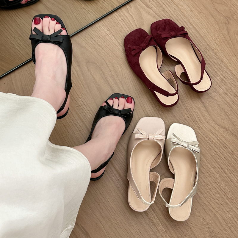 Women Gentle Ladylike Mini Satin Bow Slingback Flat Sandals Matching Casual Daily product image