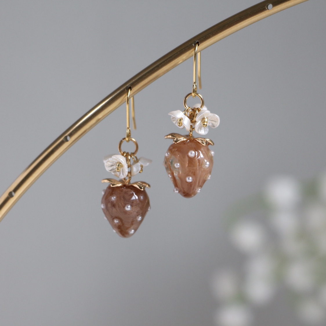 Title 2, Cream Strawberry Ear Studs Ornament