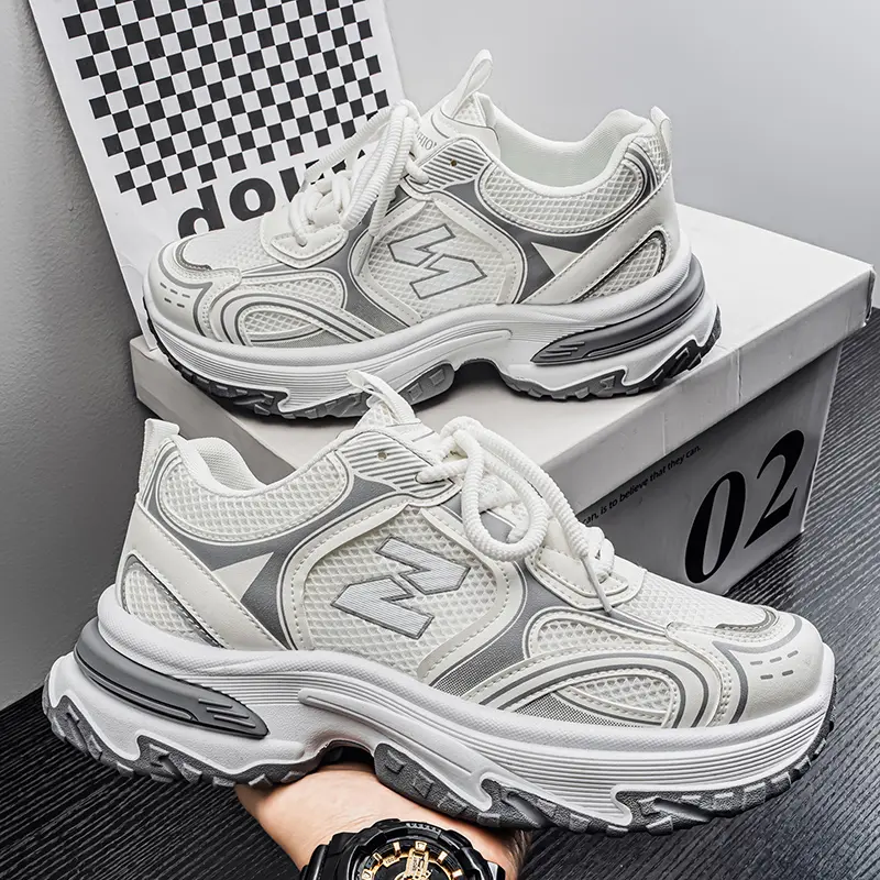 New Spring Autumn Men's Chunky Dad Shoes, Breathable Mesh Trendy Versatile Thick Sole Height Increasing Casual Sports Sneakers