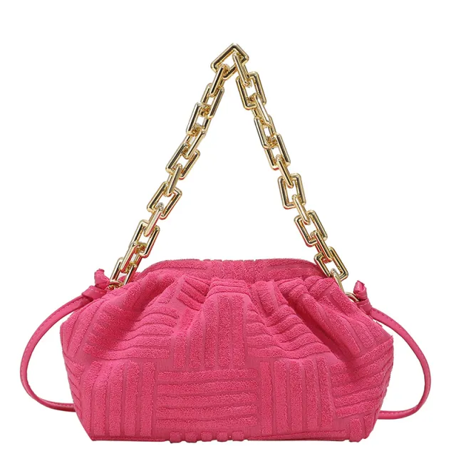 One Shoulder Chain Pleated Cloud Bag Pink - Shop at LoveMi