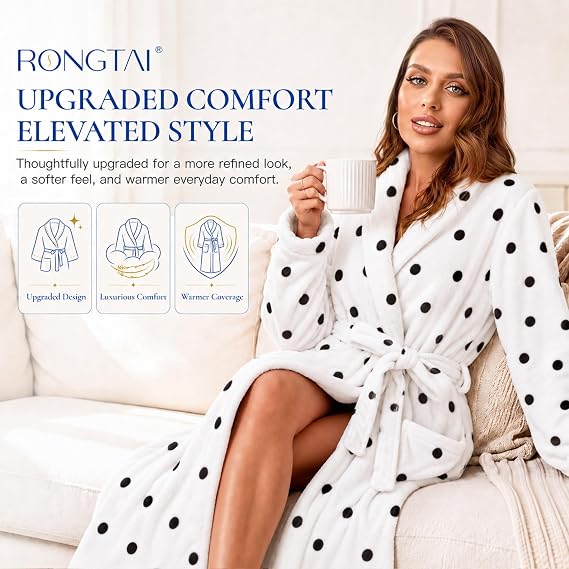 RONGTAI Womens Bathrobe Ladies Fleece Plush Warm Long Robes Nightgown Sleepwear — image 2