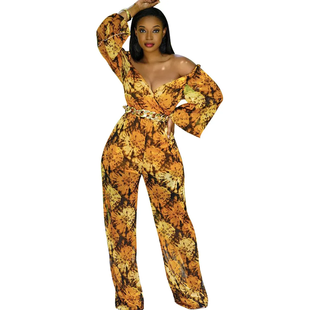 Fashion Sexy One-Shoulder Jumpsuit - Yellow