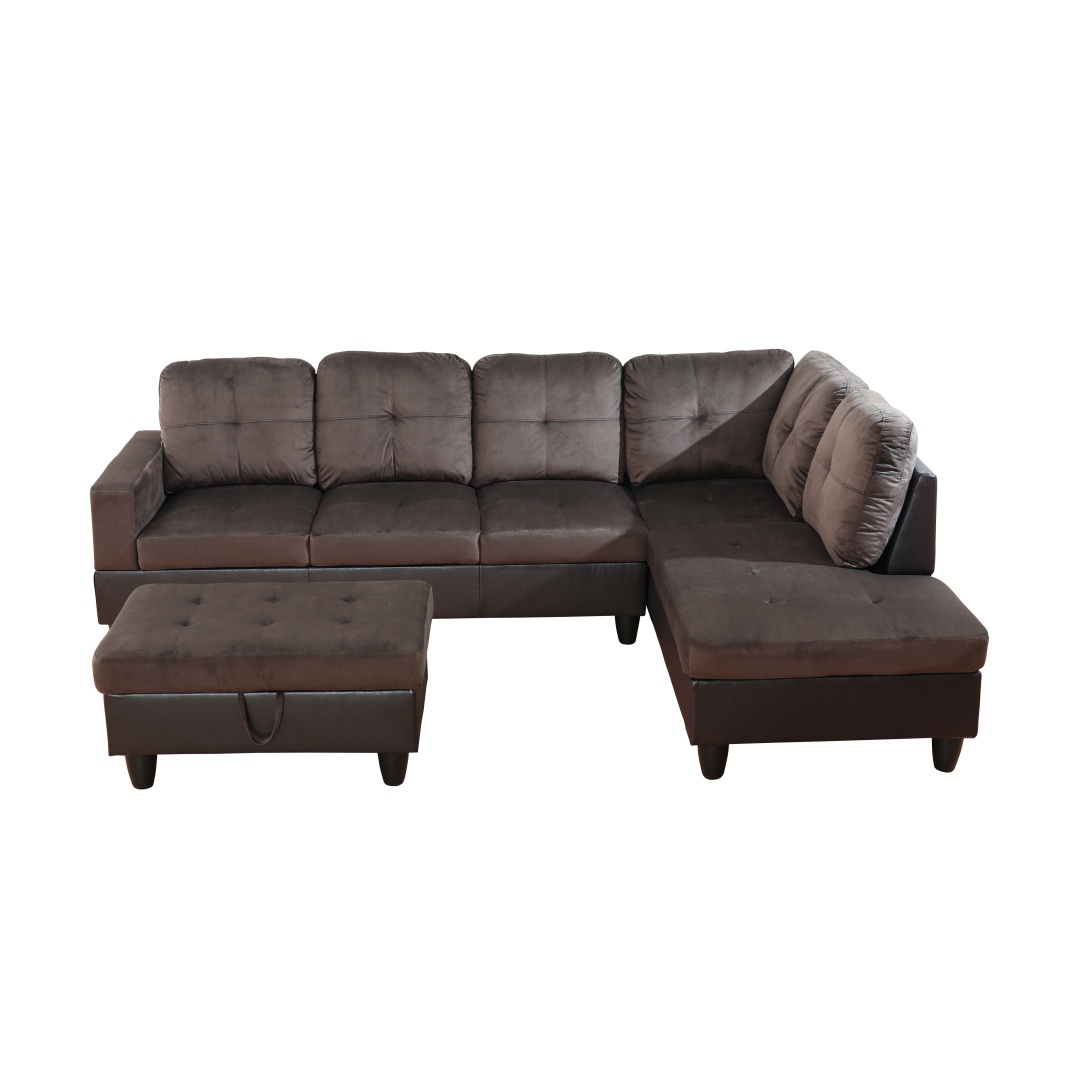 Pickup Only--Dark Brown Flannel And PVC 3-Piece Couch Living Room Sofa Set