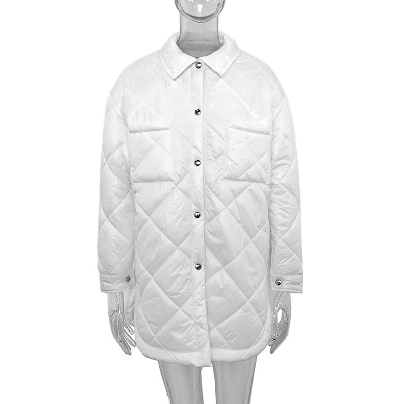 Lapel Mid-length Diamond Check Down Padded Jacket