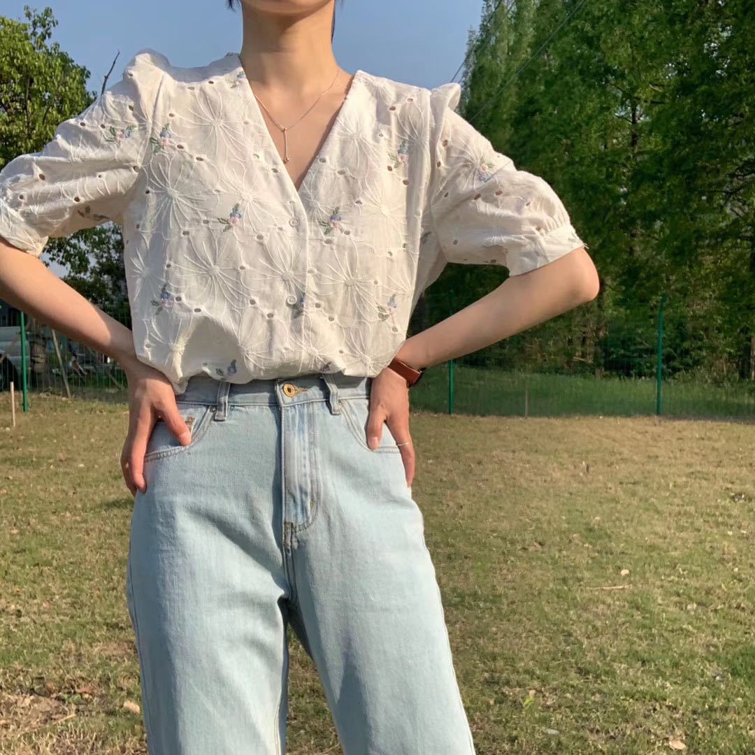 Women's Loose Lace Crochet Cutout Short Sleeves