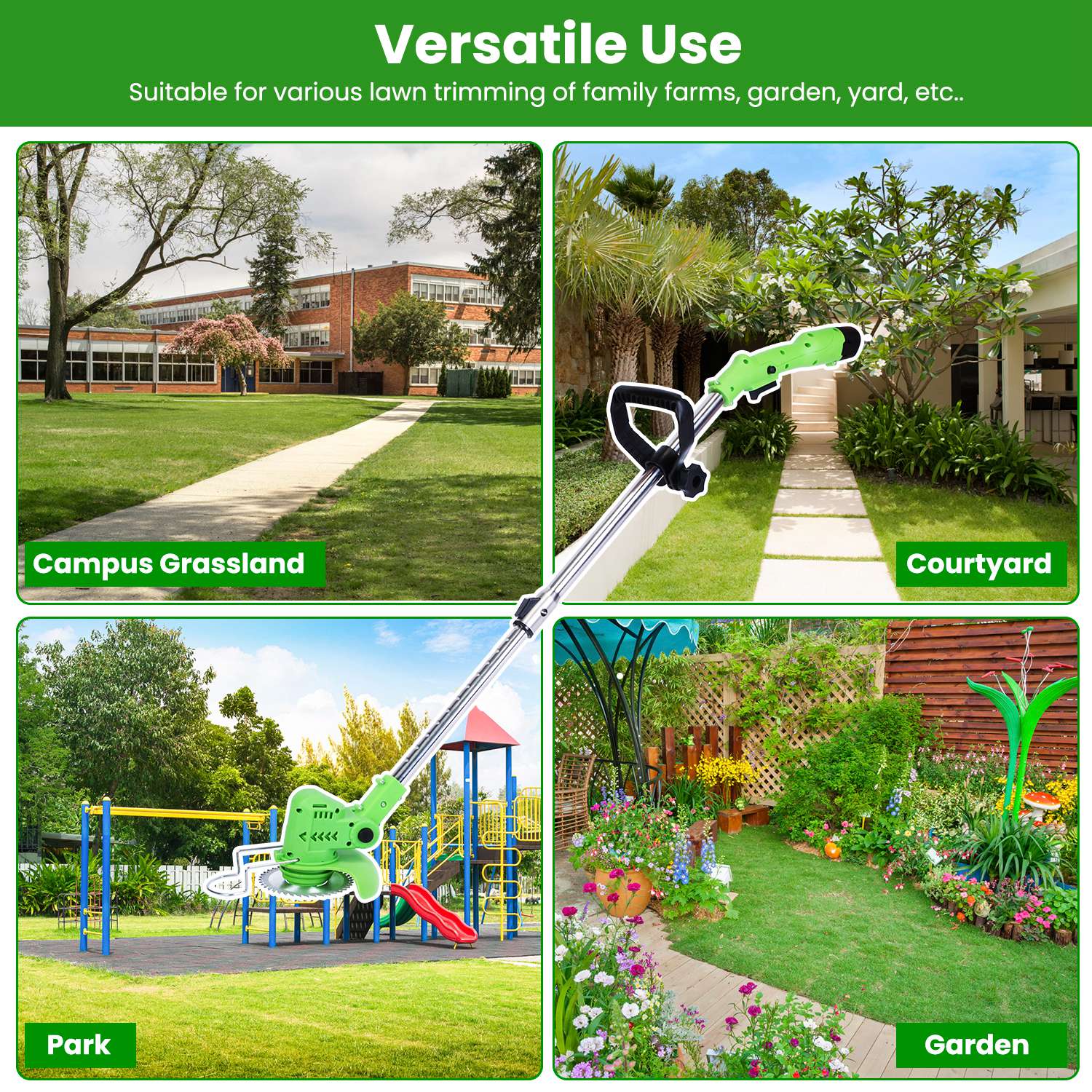 12V 200W Cordless Grass Trimmer Rechargeable Lawn Mower 9000M Per Min Weed Cutter With Saw Blade 2 Stainless Steel Blades 10 Plastic Blades 2 Rechargeable Batteries Goggles Gloves