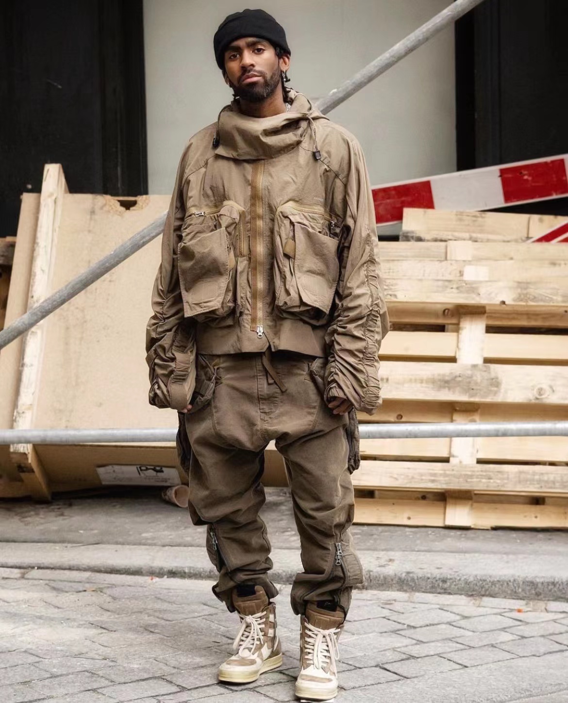 Men's Jacket With Functional Waste Soil Style Three-dimensional Collar And Hood