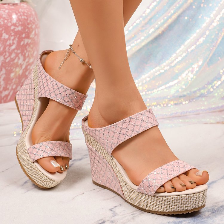 Plus Size Wedge Slippers, Platform High Heel Slide Sandals, Open Toe One-Strap Women's Slippers