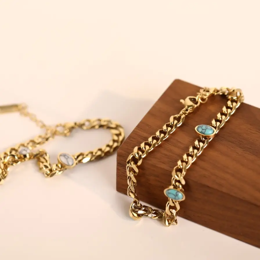 Natural Stone Bracelet Inlaid With Oval Turquoise