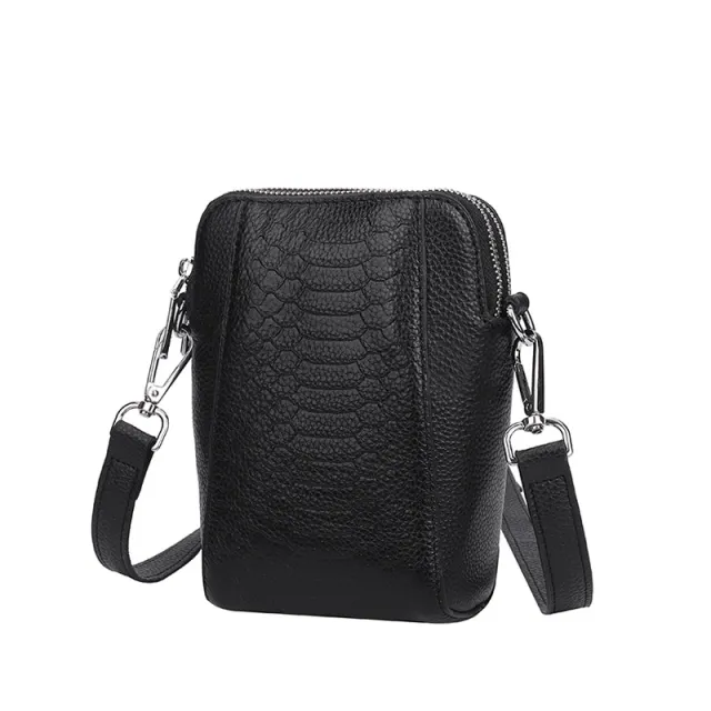 Retro Cowhide One shoulder Messenger Mobile Phone Bag Texture Small Square Bag Black - Shop at LoveMi