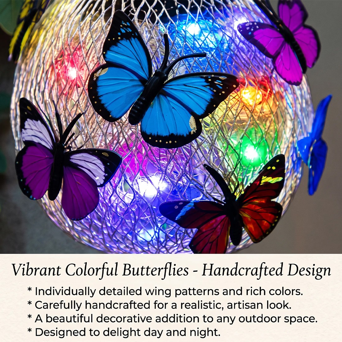 2pcs Hanging Butterfly Pendant Solar Power LED Light Mesh Orb Yard Garden Decor — image 7