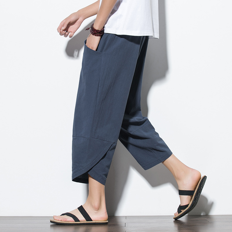 Casual Cotton And Linen Loose Cropped Harem Pants